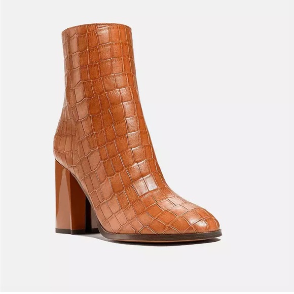 Coach Women's Tan Croc-Embossed Brielle Ankle Boots 6.5 - Picture 2 of 9